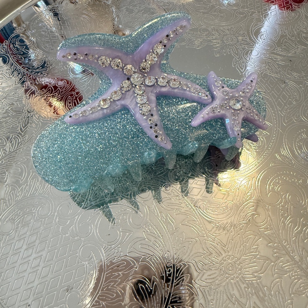 Purple/blue/ glitter/ Starfish/ Rhinestones/lavender/black hair clip - Picture 9 of 9